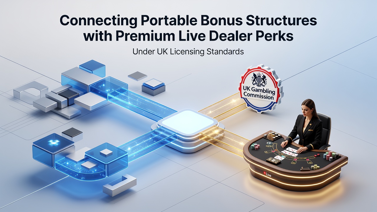 Illustration showing interconnected bonus systems linking mobile devices to live dealer tables in a regulated casino environment