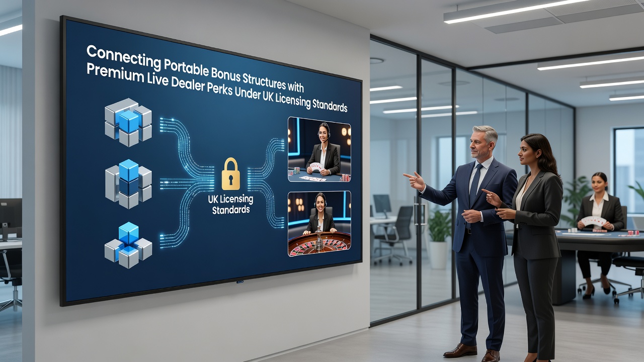 Diagram depicting secure data flows between portable bonus wallets and live dealer platforms under licensing oversight
