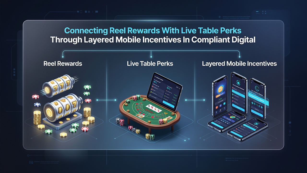 Illustration of layered mobile incentive flow connecting slot rewards to live dealer table access in regulated platforms