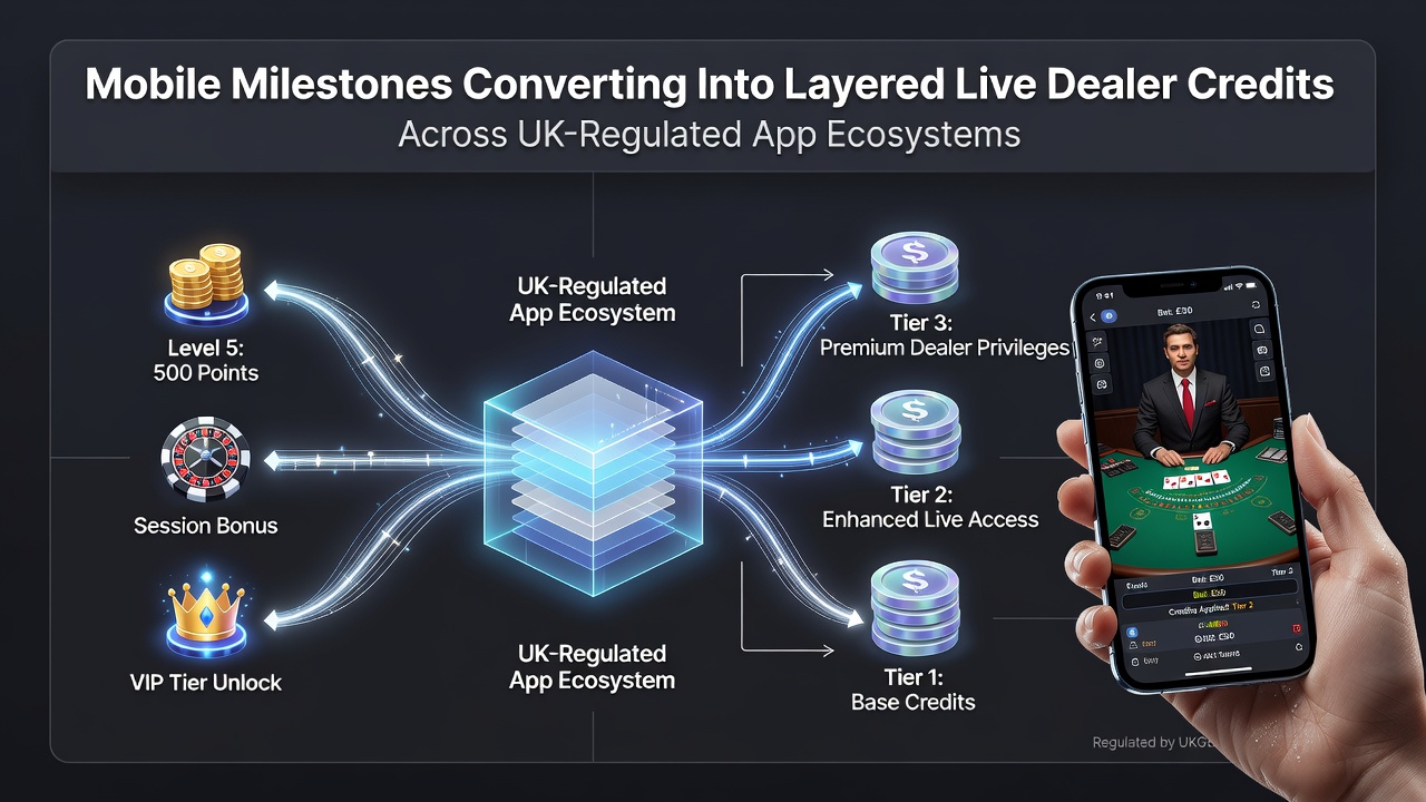 Live dealer table interface showing layered credit application from mobile achievements