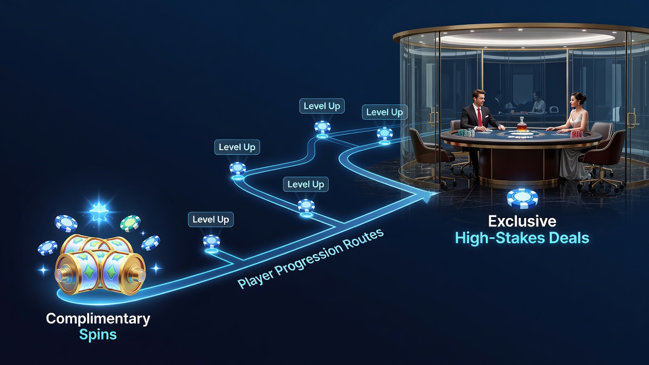 Diagram showing casino loyalty tiers and progression to high-roller deals