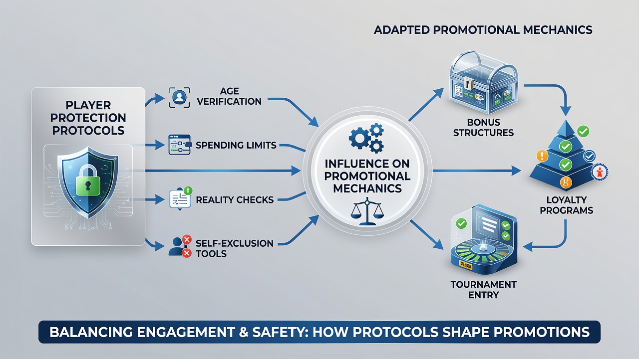 Diagram showing how player protection tools integrate with casino promotional bonus systems and reward mechanics