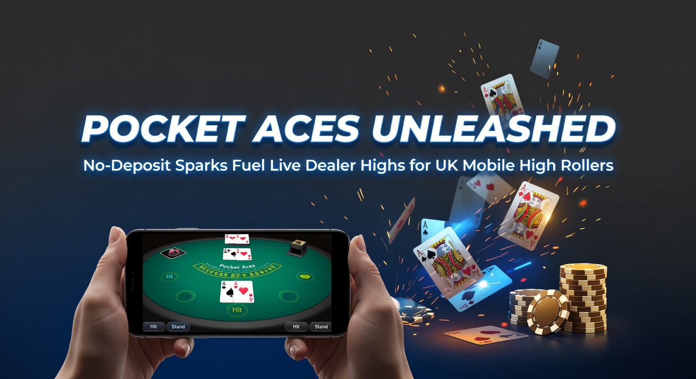 A mobile screen displaying a live dealer blackjack table with pocket aces dealt, surrounded by no-deposit bonus notifications for UK players