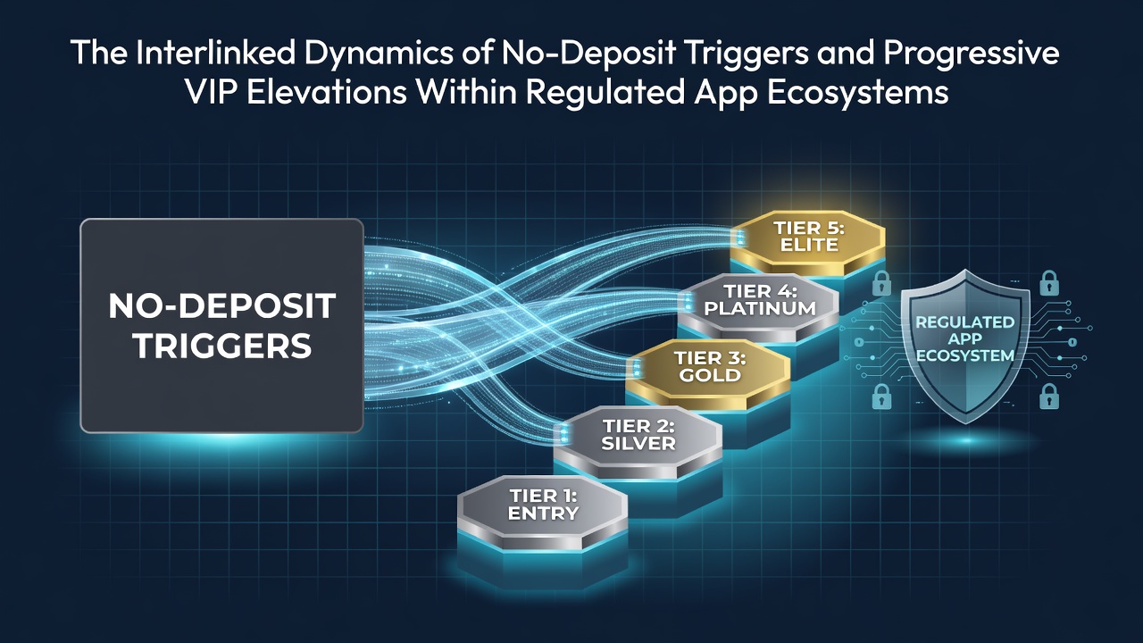 Visual representation of no-deposit bonus flows connecting to VIP tier progression in mobile gaming apps