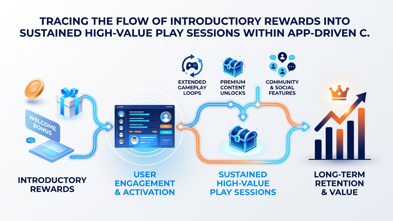 Analytics dashboard within a casino app showing player progression from bonus to high-value sessions